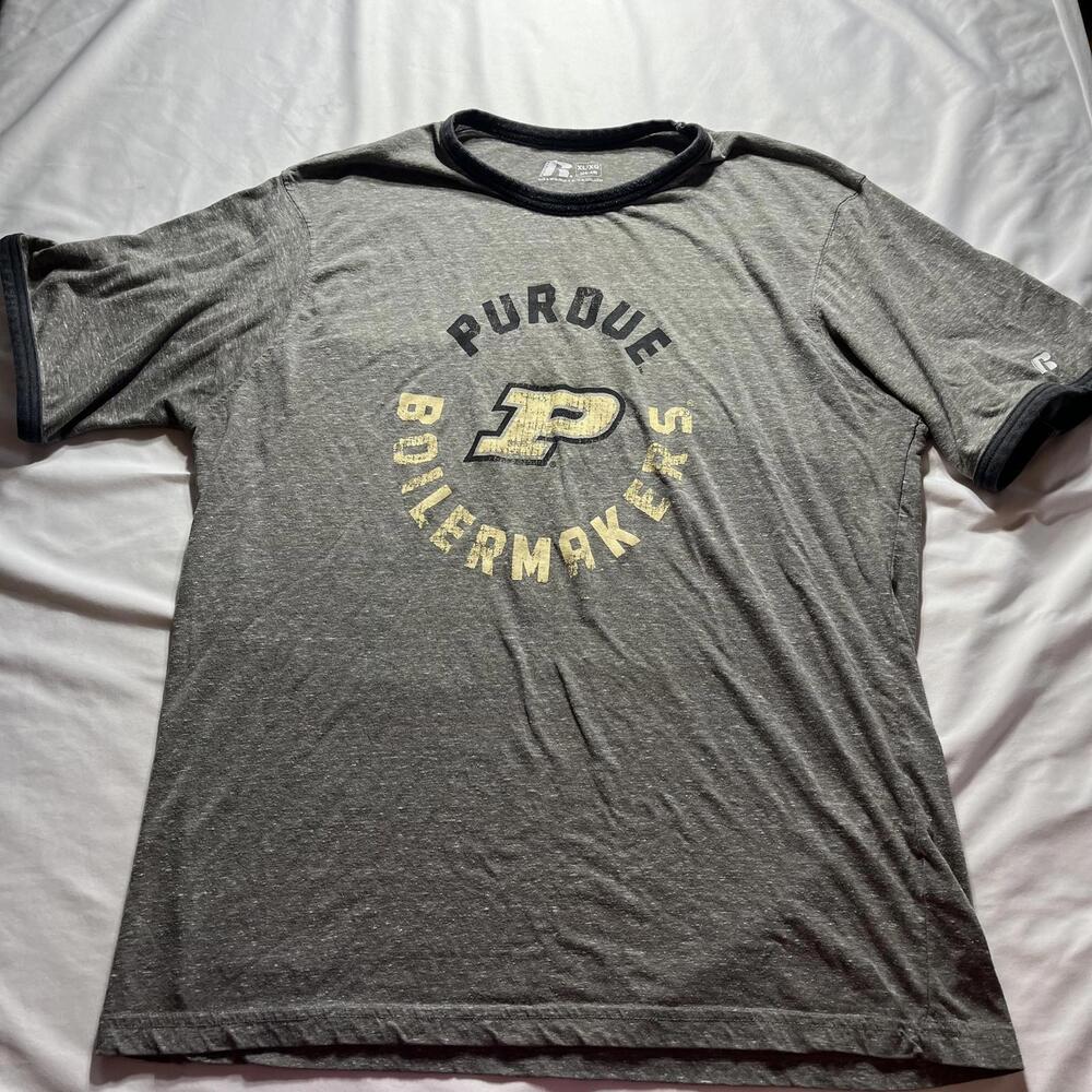 Russell NCAA Purdue Boilermakers Tshirt Men’s Size XL Gray Black Ringer